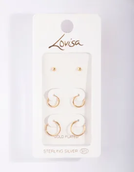 Gold Plated Sterling Silver Stud & Hoop Pack Earring
