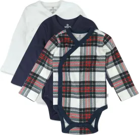 HonestBaby 3-Pack Organic Cotton Long Sleeve Kimono Bodysuits, Red Tartan, 6-9 Months