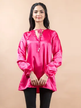 Hot Pink Satin Full Sleeves Top