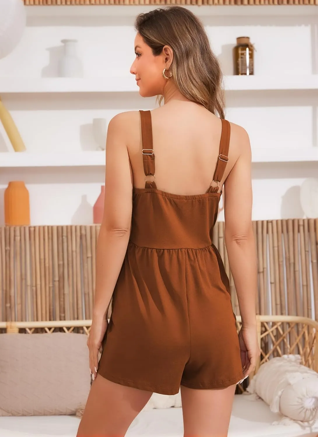 HVT Rompers for Women 2025 Summer V Neck Sleeveless Loose Shorts Jumpsuit One Piece Outfits With Pockets Trendy Clothes