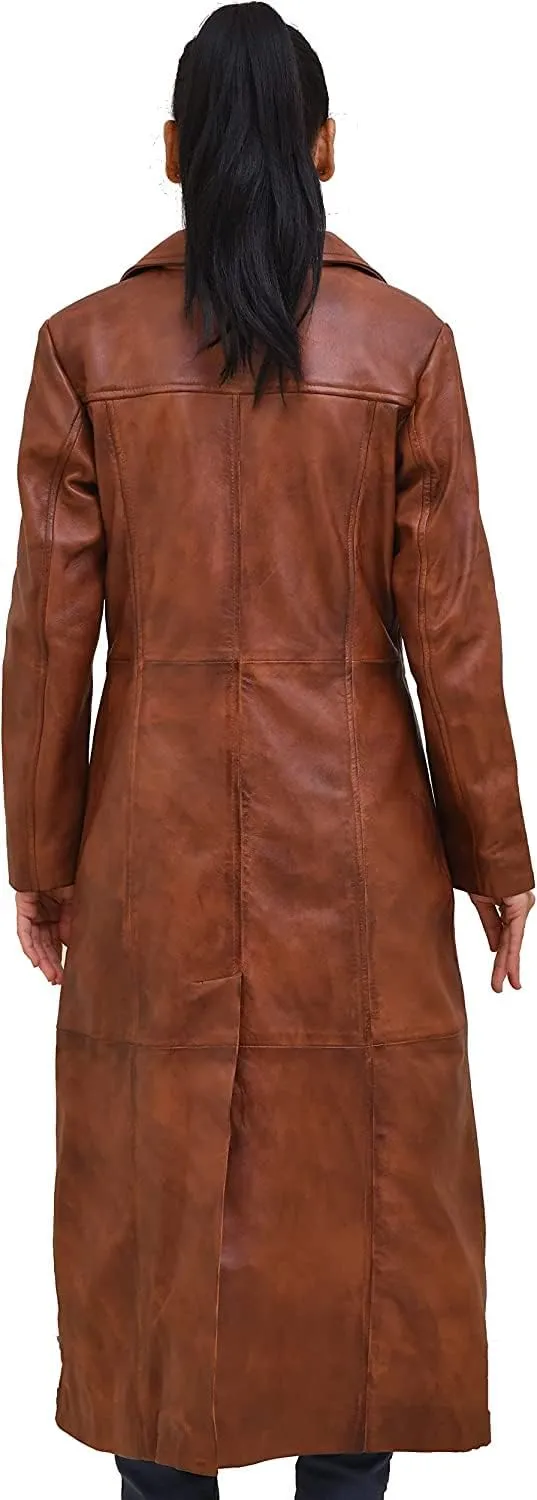 Isaac & David Chicago Long body Leather Coat for Women - Lambskin Black Full body Trench Coat - Leather Car Coat