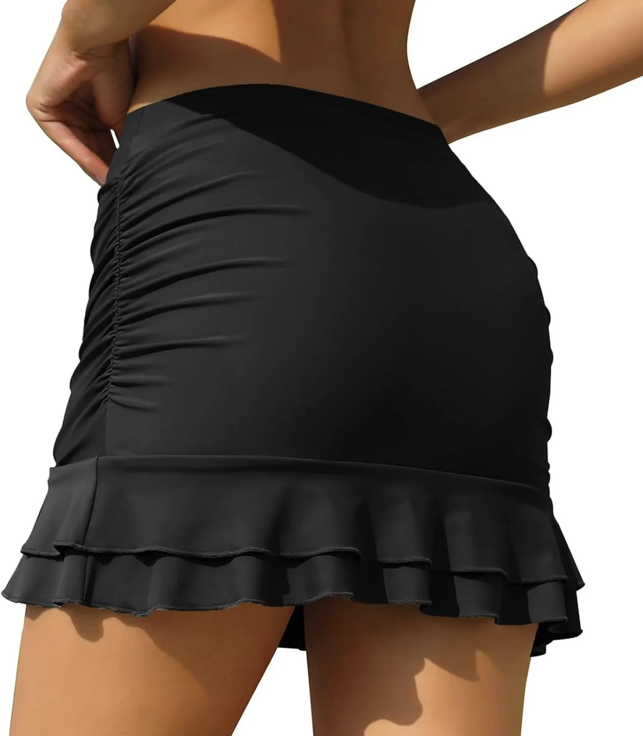 JiXiang Swim Skirt for Women Ruffle High Waisted Ruched Tulip Hem Shirring Vintage Skirt Swimsuits with Built in Brief Skirt