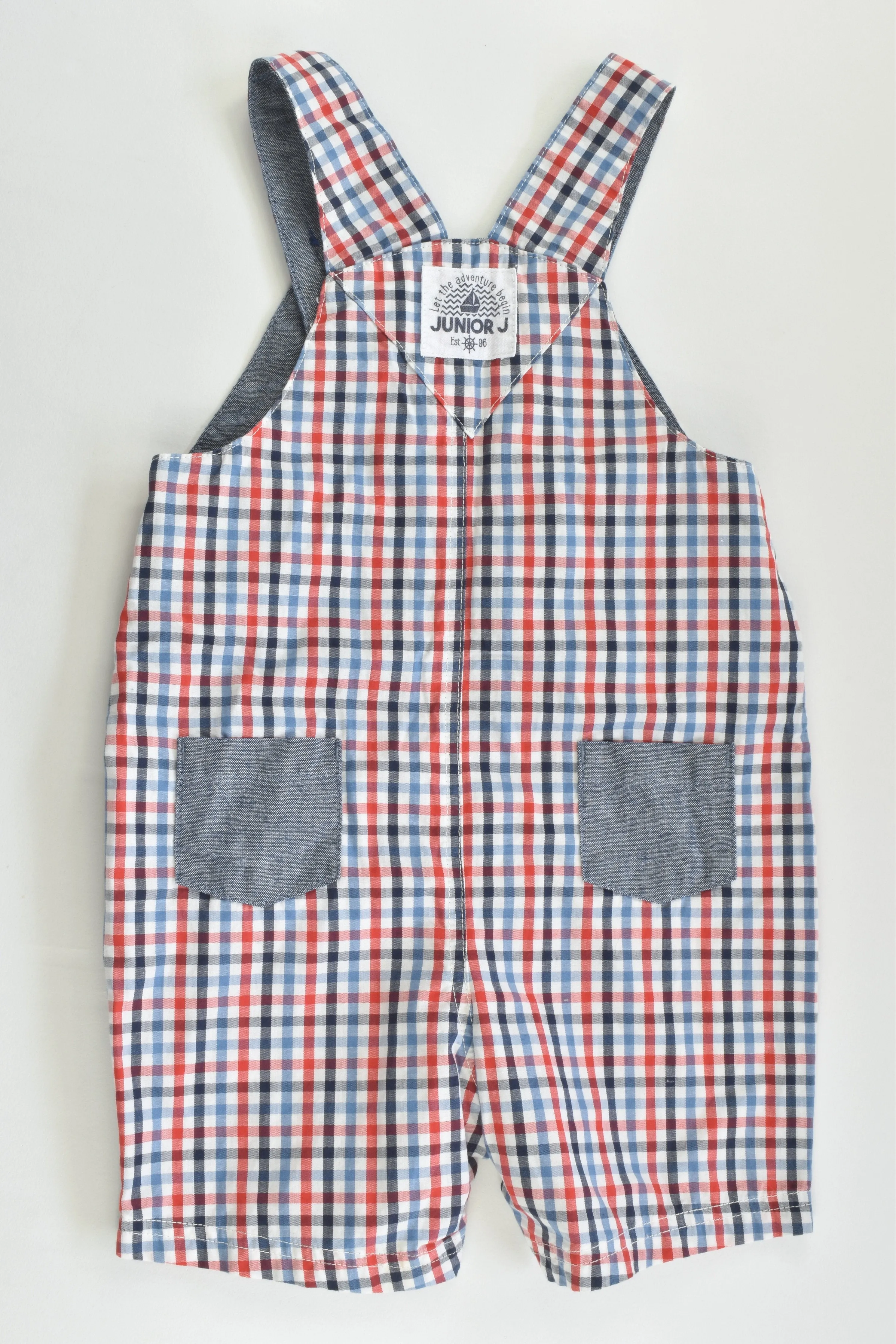 Junior J by Debenhams Size 00 (3-6 months) Checked 'Let The Adventure Begin' Short Overalls