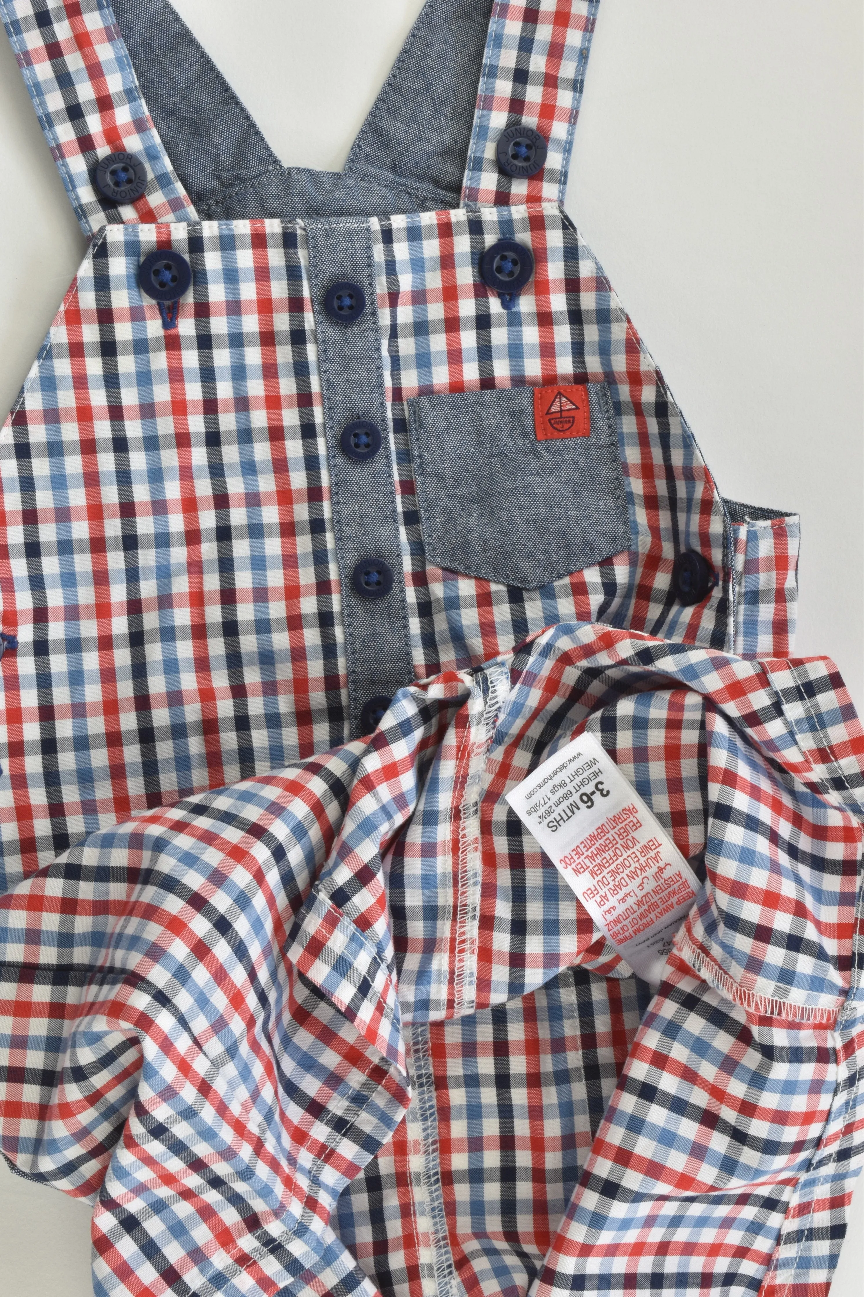 Junior J by Debenhams Size 00 (3-6 months) Checked 'Let The Adventure Begin' Short Overalls
