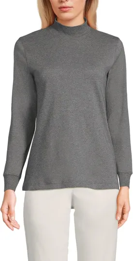 Lands' End Women's Relaxed Cotton Long Sleeve Mock Turtleneck Shirt