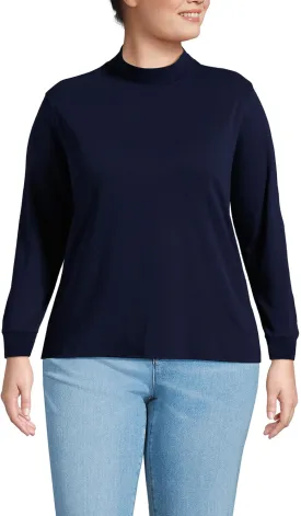 Lands' End Women's Relaxed Cotton Long Sleeve Mock Turtleneck Shirt