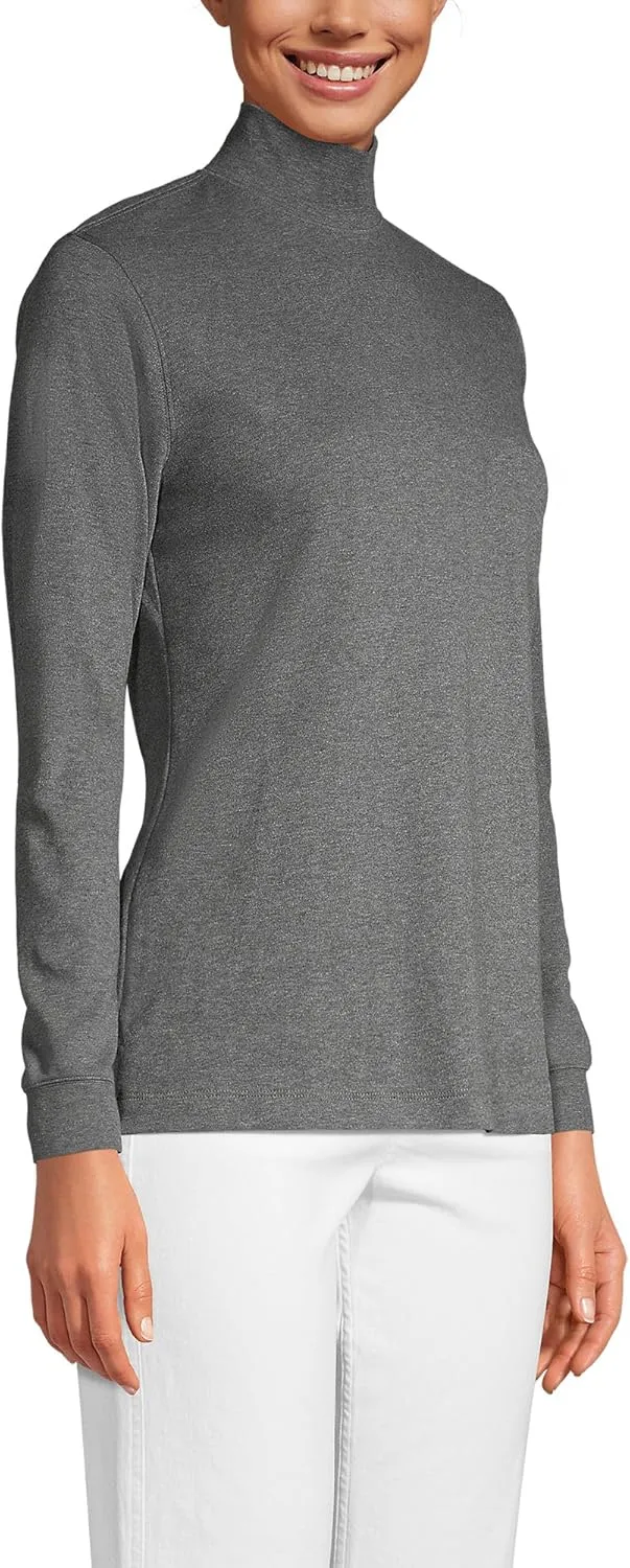 Lands' End Women's Relaxed Cotton Long Sleeve Mock Turtleneck Shirt