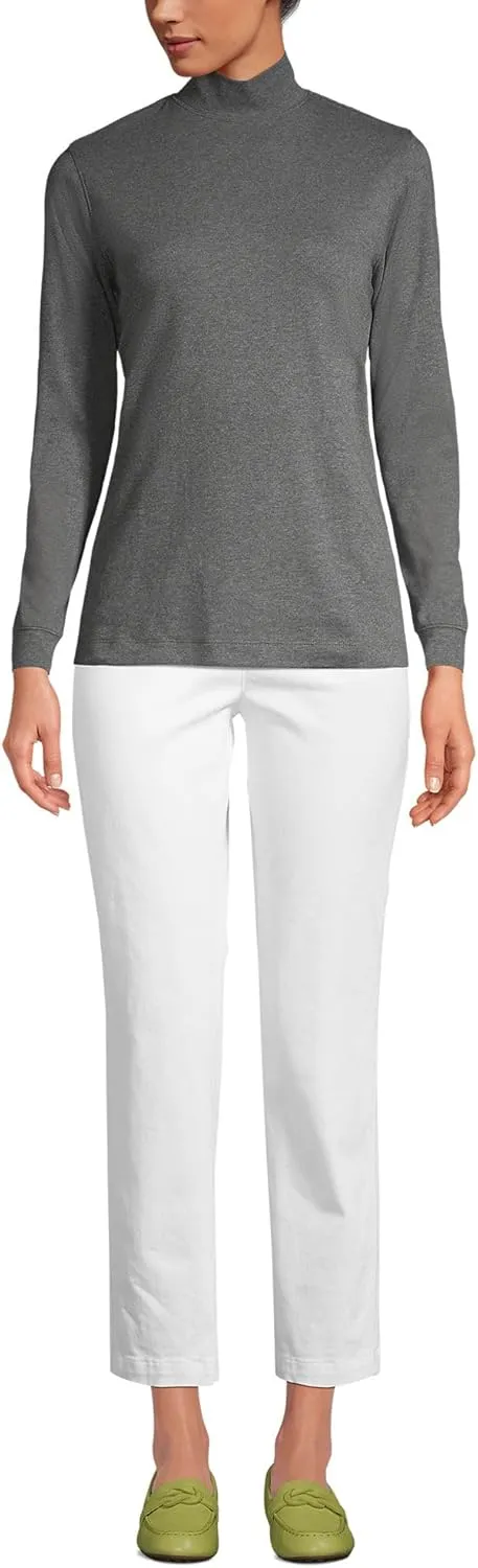 Lands' End Women's Relaxed Cotton Long Sleeve Mock Turtleneck Shirt