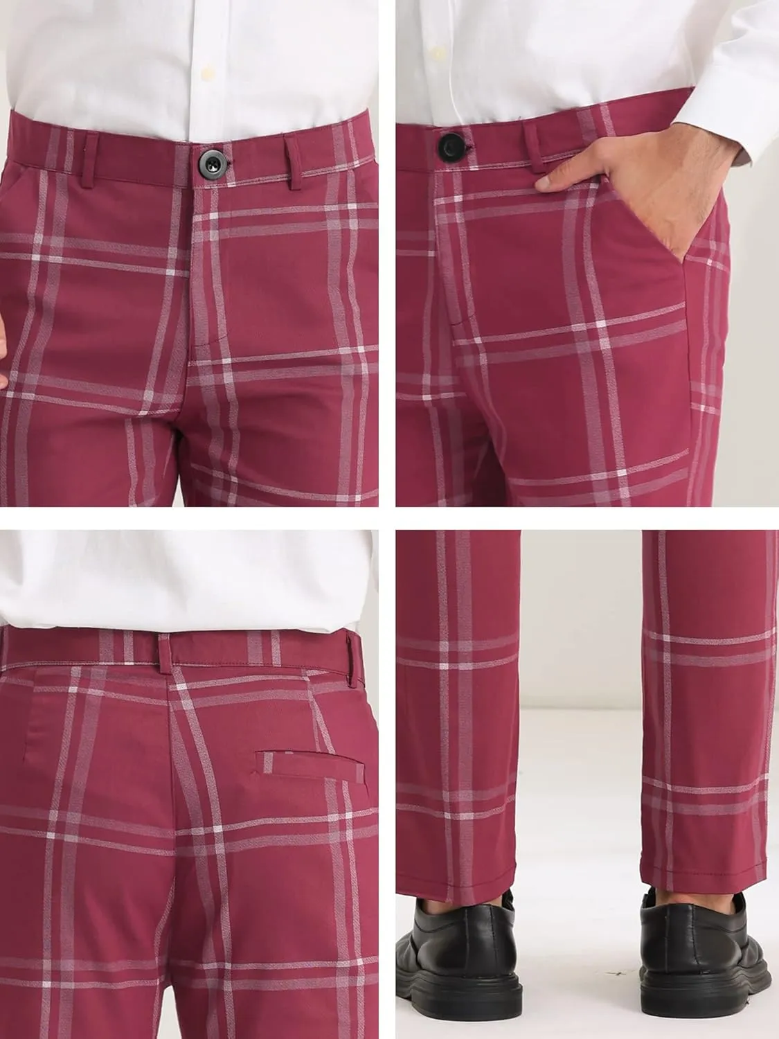 Lars Amadeus Men's Dress Plaid Slim Fit Flat Front Business Prom Checked Trousers