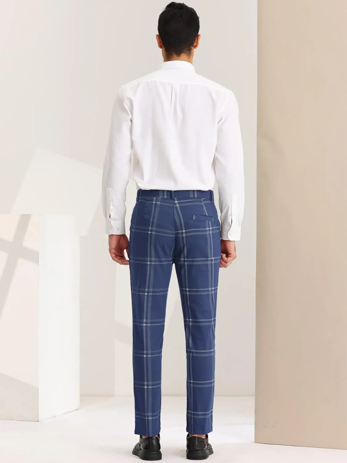 Lars Amadeus Men's Dress Plaid Slim Fit Flat Front Business Prom Checked Trousers