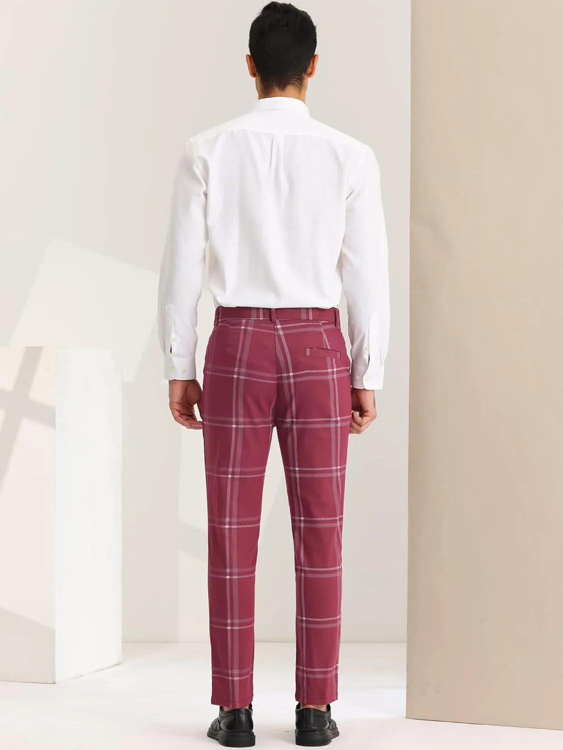 Lars Amadeus Men's Dress Plaid Slim Fit Flat Front Business Prom Checked Trousers
