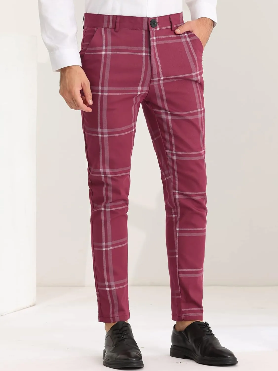 Lars Amadeus Men's Dress Plaid Slim Fit Flat Front Business Prom Checked Trousers