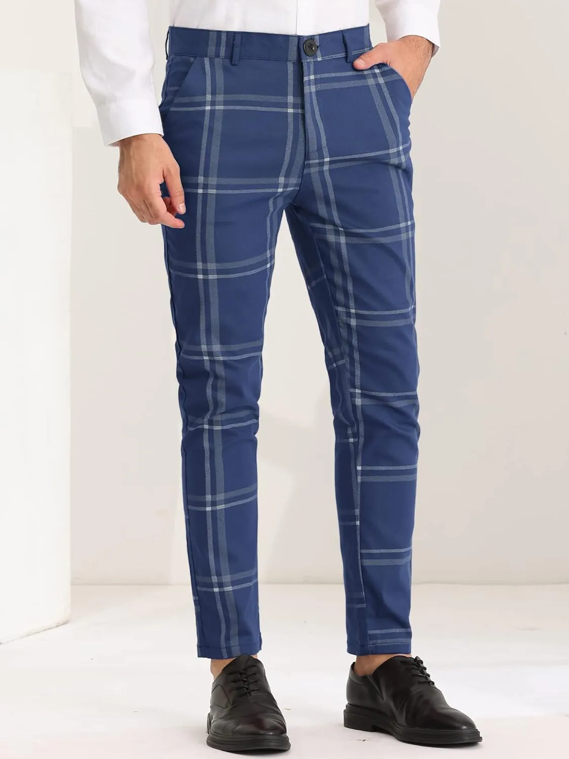Lars Amadeus Men's Dress Plaid Slim Fit Flat Front Business Prom Checked Trousers