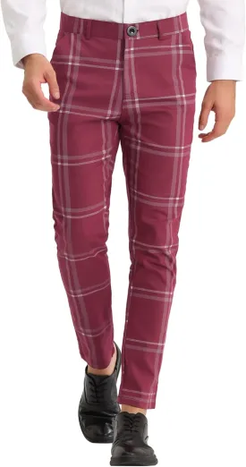 Lars Amadeus Men's Dress Plaid Slim Fit Flat Front Business Prom Checked Trousers