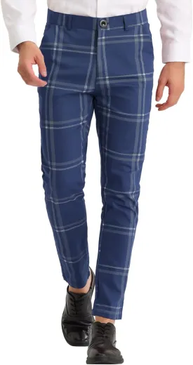 Lars Amadeus Men's Dress Plaid Slim Fit Flat Front Business Prom Checked Trousers