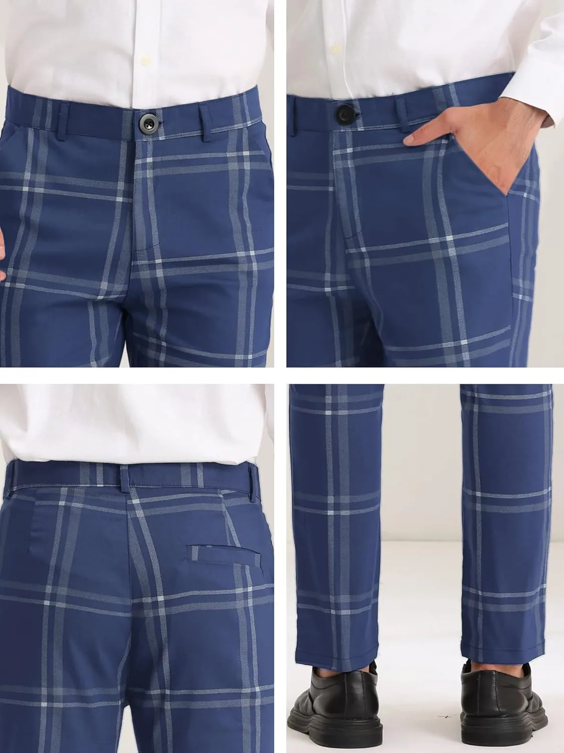 Lars Amadeus Men's Dress Plaid Slim Fit Flat Front Business Prom Checked Trousers
