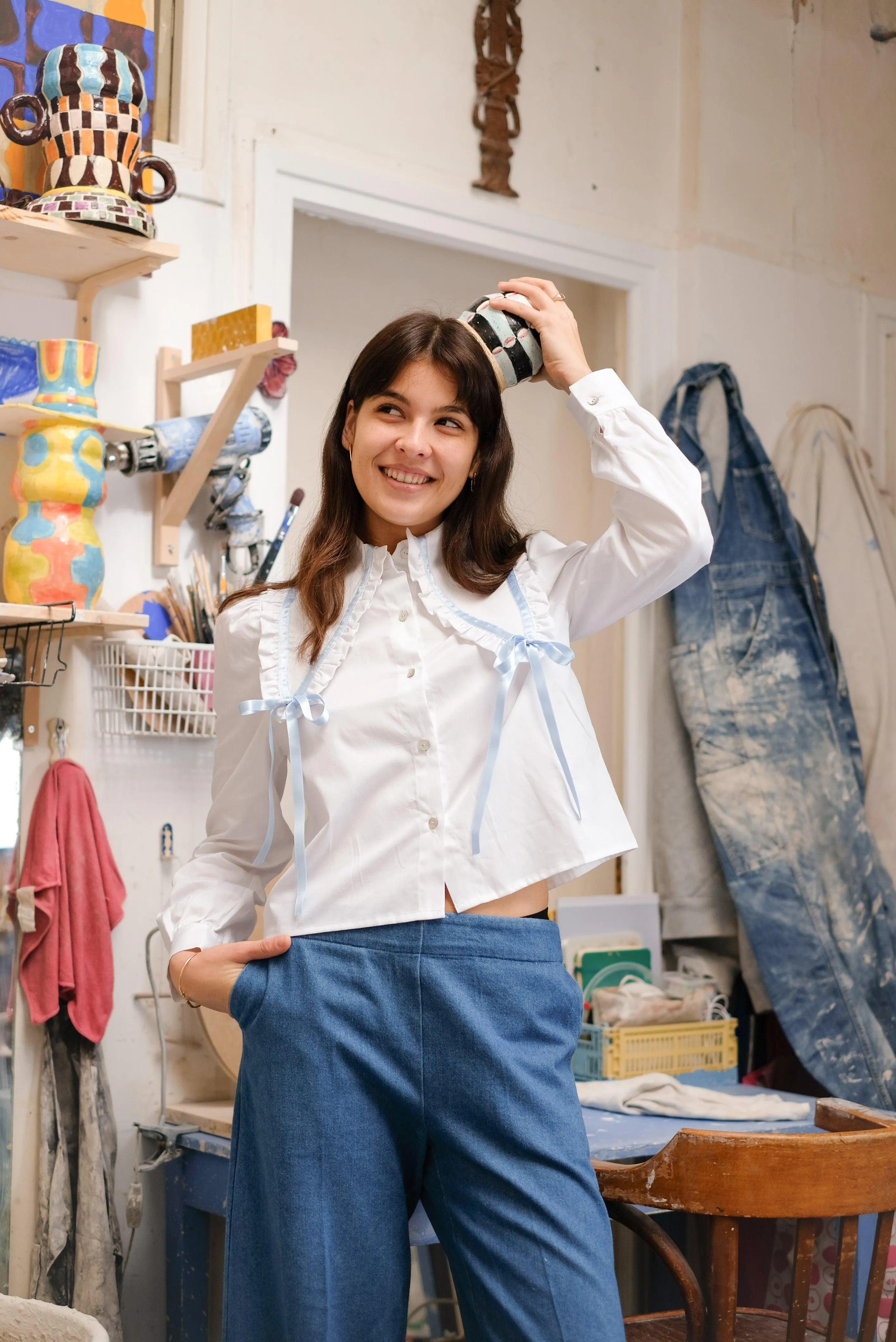 Le Bow shirt - baby blue bow