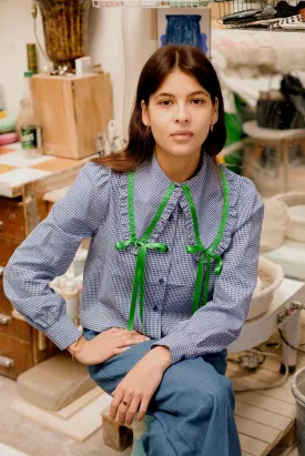 Le Bow shirt - royal blue gingham