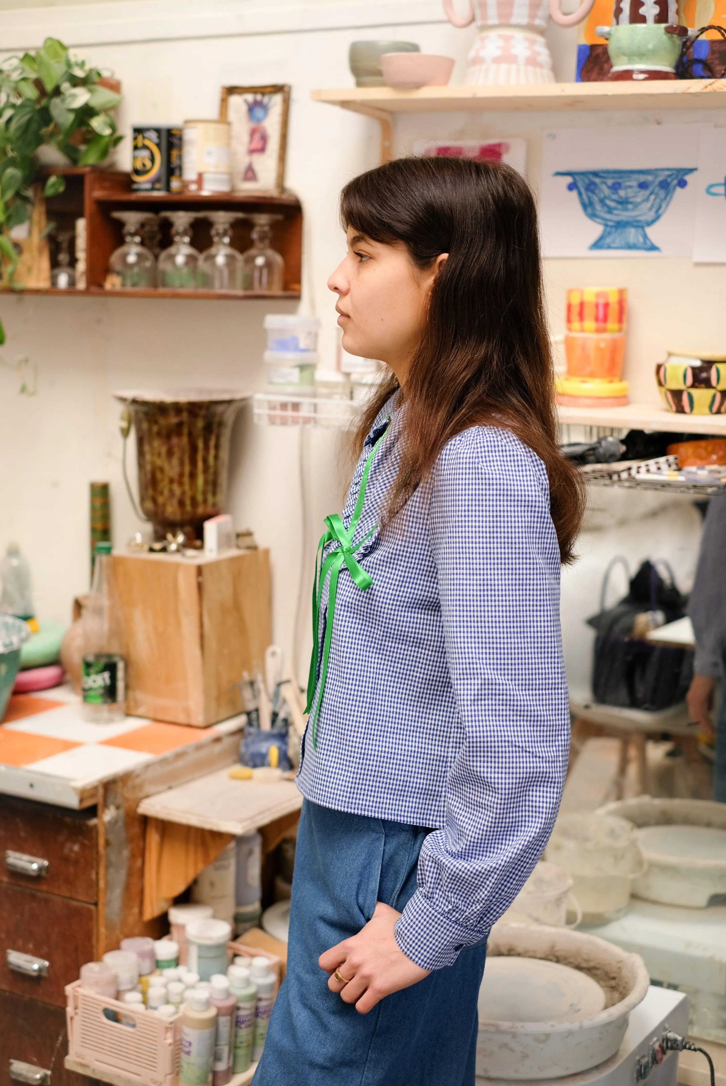 Le Bow shirt - royal blue gingham