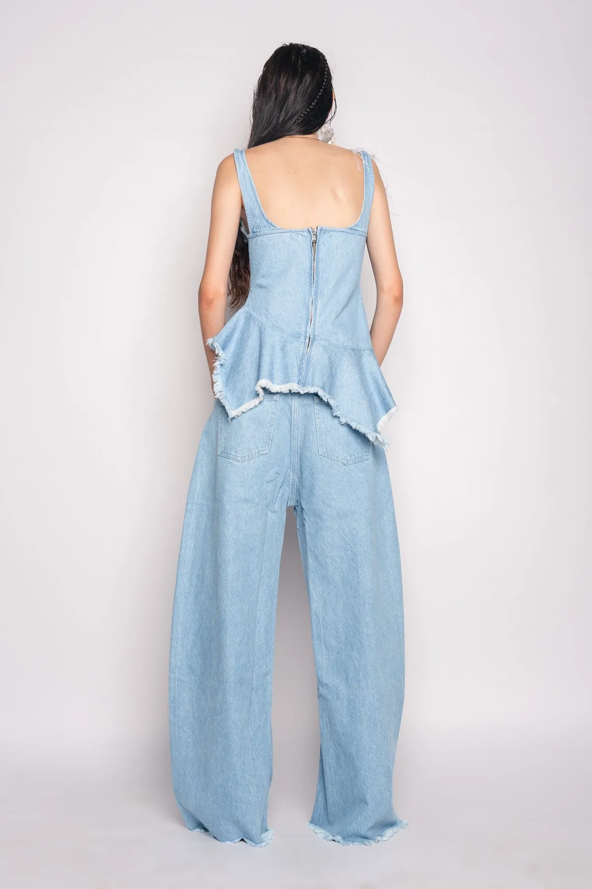LIGHT BLUE PATCH POCKET BOYFRIEND TROUSERS
