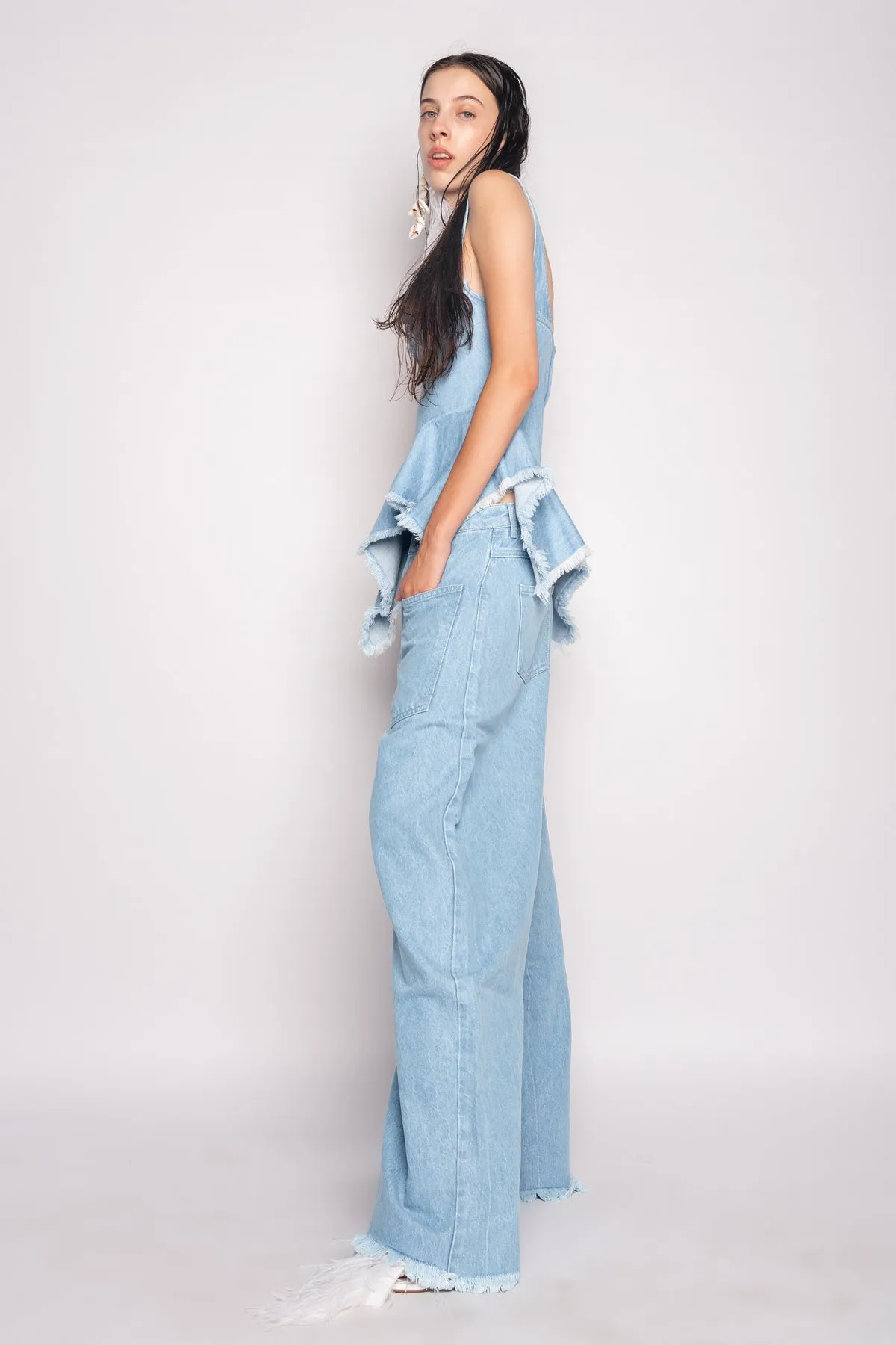 LIGHT BLUE PATCH POCKET BOYFRIEND TROUSERS