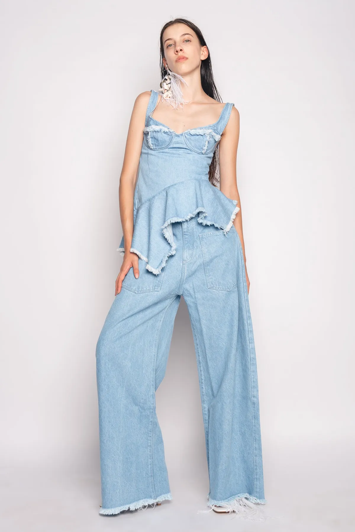 LIGHT BLUE PATCH POCKET BOYFRIEND TROUSERS