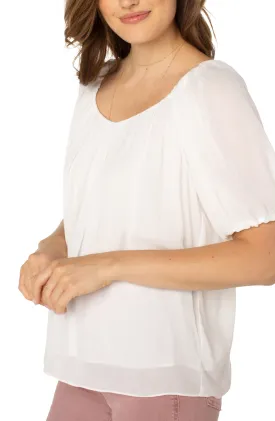 Liverpool double v neck shirred woven blouse (cream)