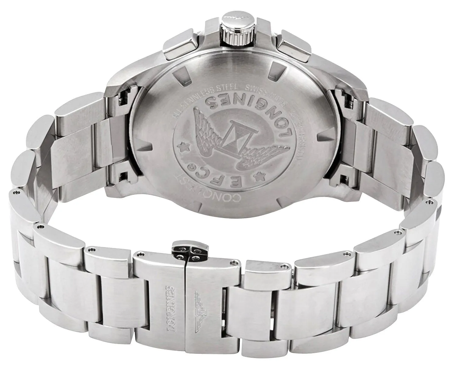 Longines Conquest V.H.P. Chronograph Stainless Steel Black Dial Perpetual Calendar Date Quartz Mens Watch L3.717.4.56.6