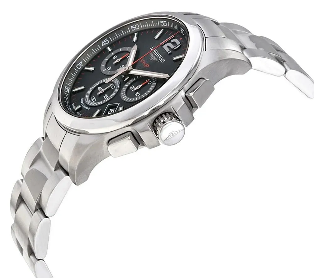 Longines Conquest V.H.P. Chronograph Stainless Steel Black Dial Perpetual Calendar Date Quartz Mens Watch L3.717.4.56.6
