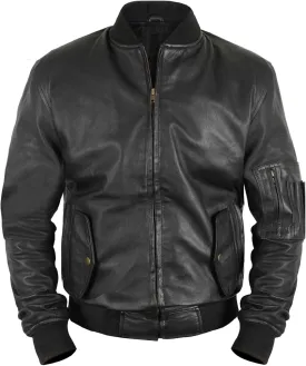 LP-FACON Mens MA1 Flight Tactical Leather Bomber Jacket - Military Black Biker Lambskin Leather Jacket Men