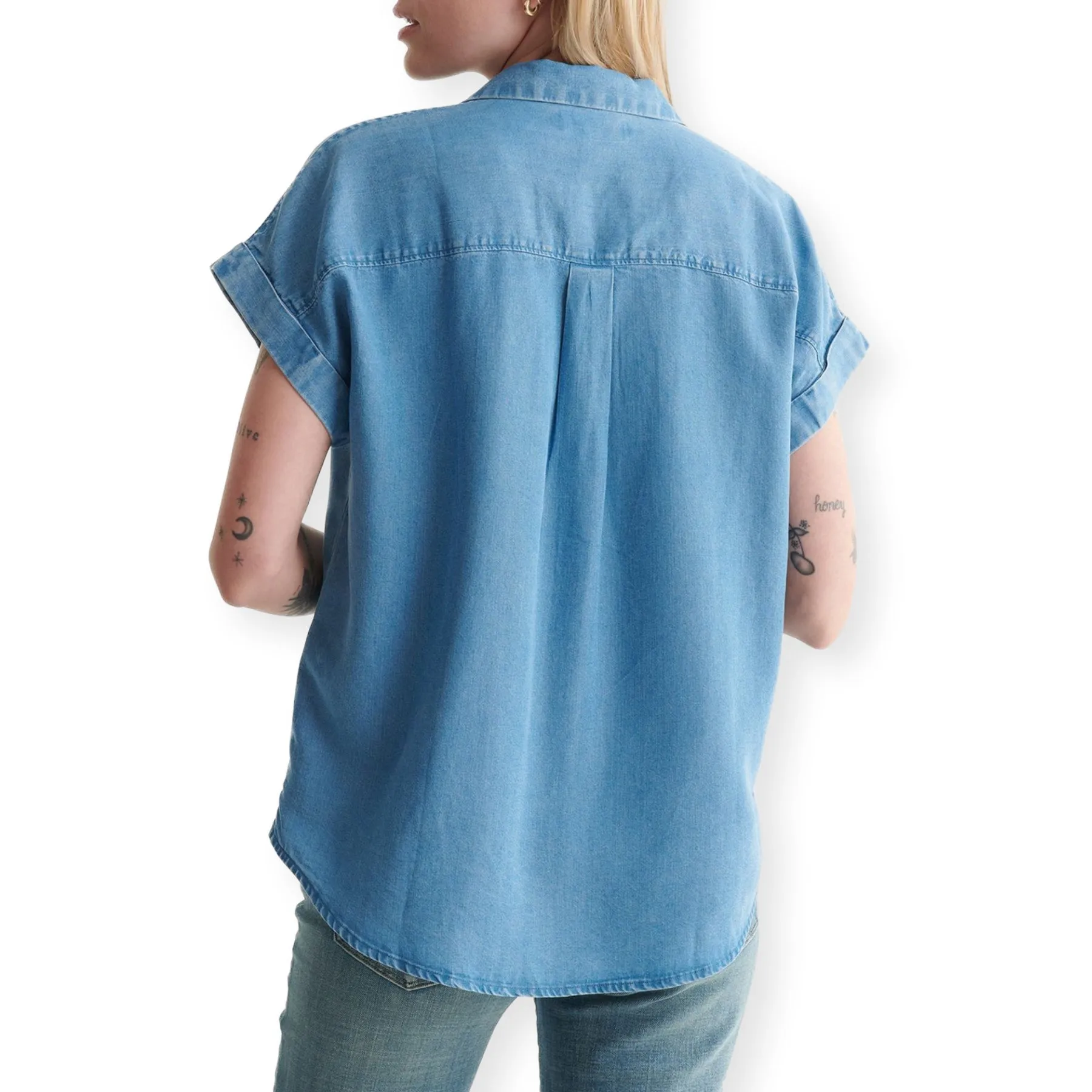 Lucky Brand Short Sleeve Tie Front Button Down Denim Shirt