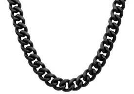Mens 14mm Matte Black Stainless Steel Miami Cuban Link Chain Necklace