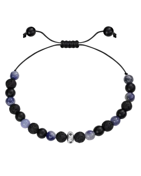 Men's Blue Sodalite & Matte Onyx Bead Bracelet - 14K White Gold