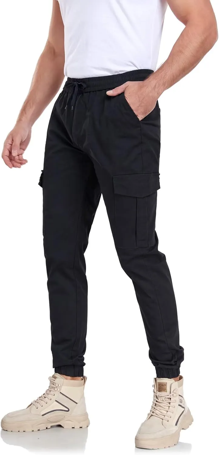 Mens Cargo Pants Hiking Pants Men Elastic Waist Outdoor Casual Water Resistant Joggers Pants with Pockets