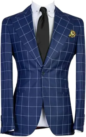 Men's One Button Checked Blazer Peak Lapel Formal Party Prom Coat