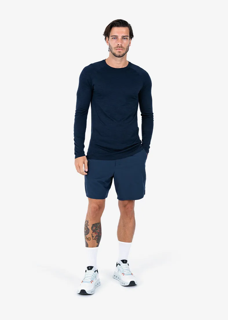 Mens Seamless Long Sleeve Top Navy Melange