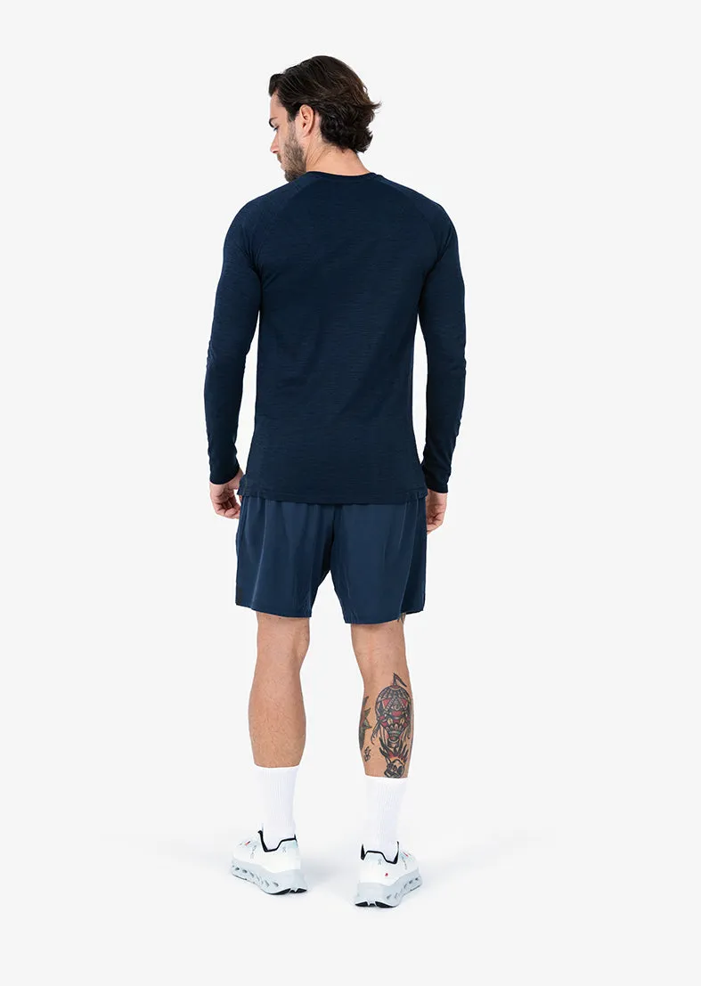 Mens Seamless Long Sleeve Top Navy Melange