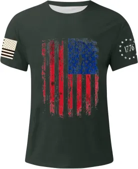 Men's Shirt Sleeve 1776 USA Flag Graphic Dry Fit Cotton Lightweight T-Shirts 4th of July Shirt