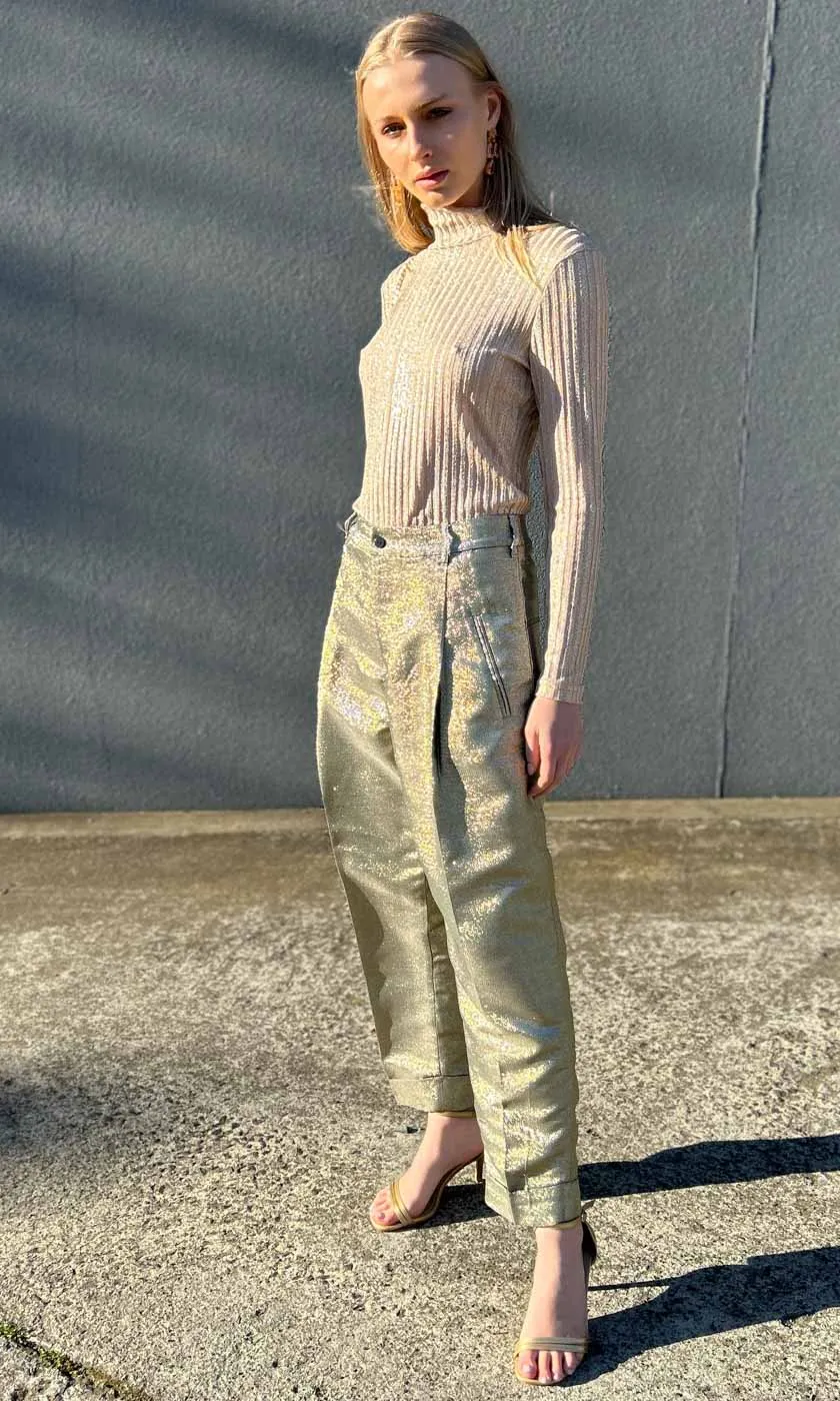 Mes Demoiselles Sandra Golden Metallic Pants