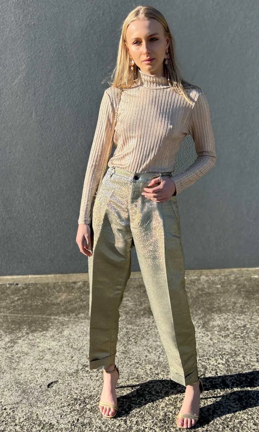 Mes Demoiselles Sandra Golden Metallic Pants