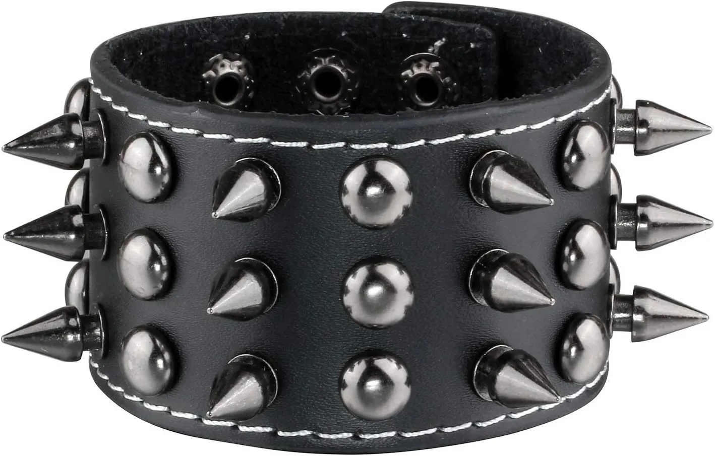 MILAKOO 2 Pcs Black Wristband Cuff Belt Bracelet Bangle Leather Rope Black Punk Rock Bracelet 6-8"