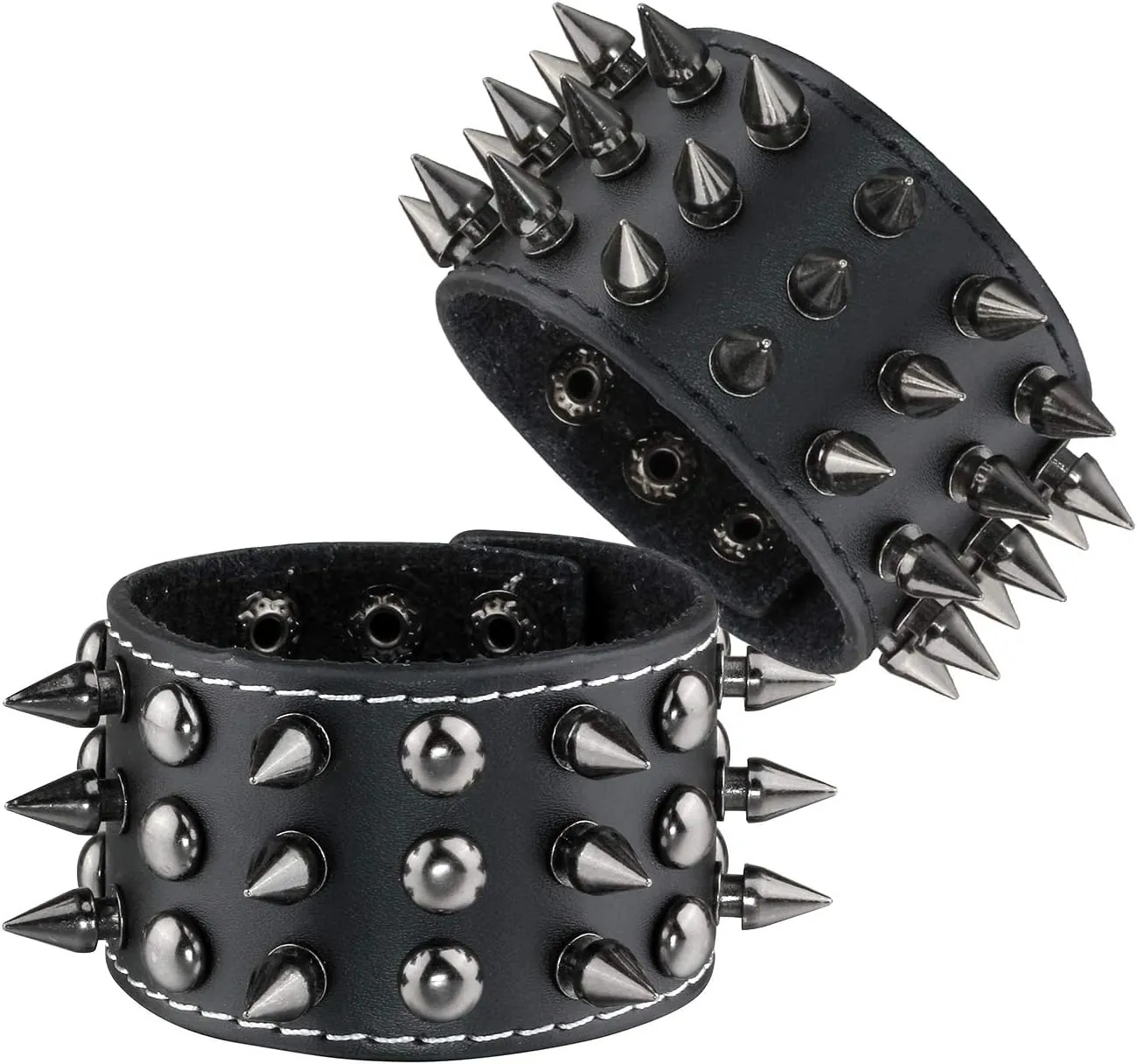 MILAKOO 2 Pcs Black Wristband Cuff Belt Bracelet Bangle Leather Rope Black Punk Rock Bracelet 6-8"