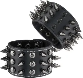 MILAKOO 2 Pcs Black Wristband Cuff Belt Bracelet Bangle Leather Rope Black Punk Rock Bracelet 6-8"