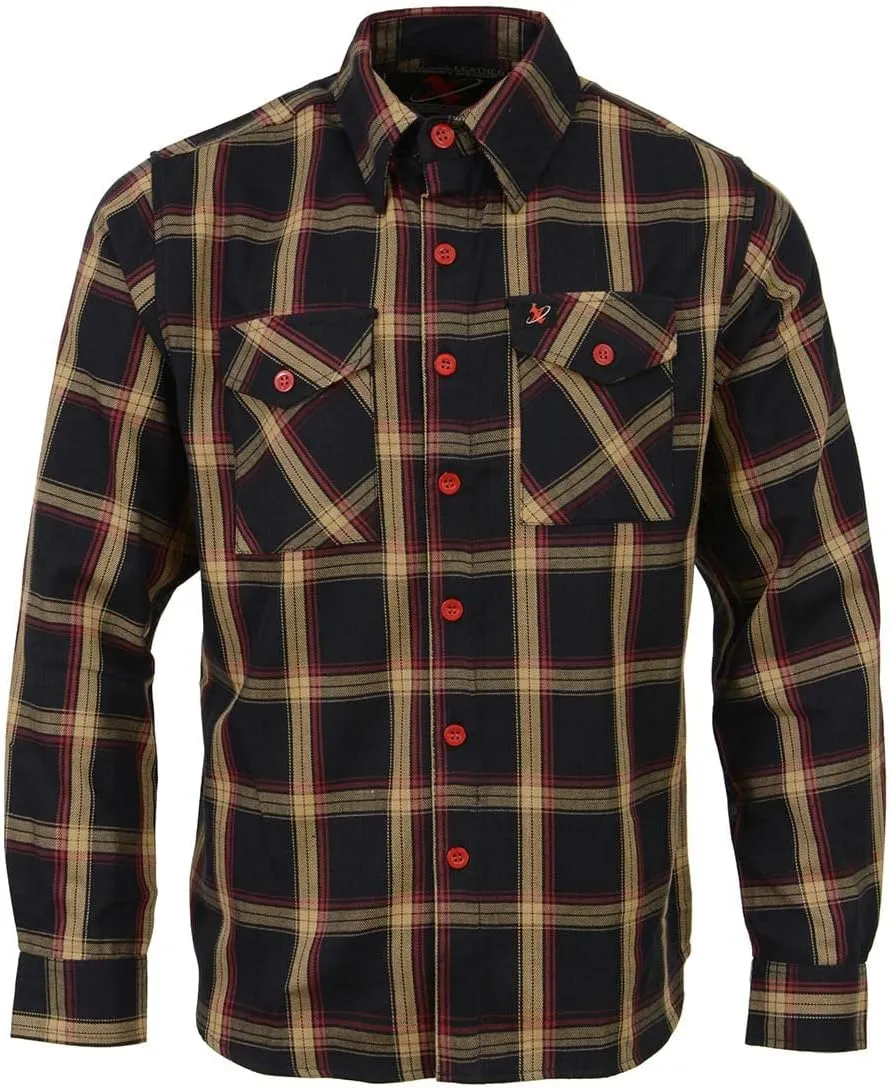 Milwaukee Leather MNG11669 Men's Black and Yellow with Red Long Sleeve Cotton Flannel Shirt - X-Large