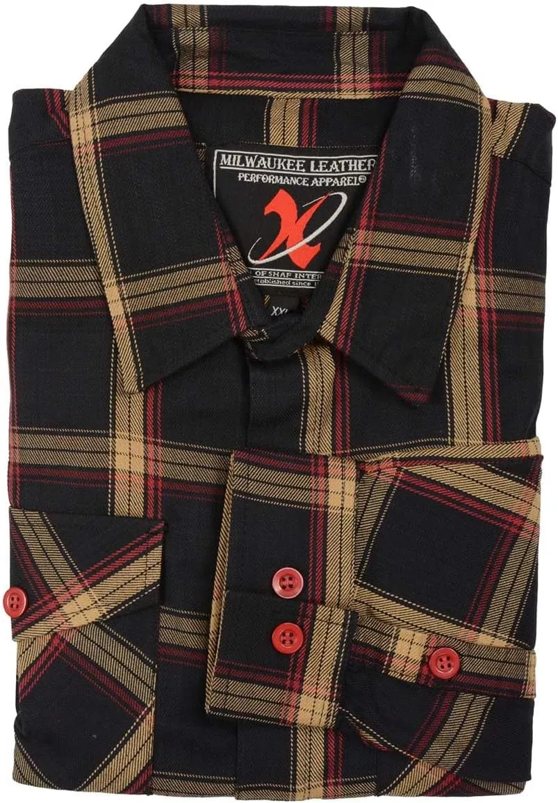 Milwaukee Leather MNG11669 Men's Black and Yellow with Red Long Sleeve Cotton Flannel Shirt - X-Large