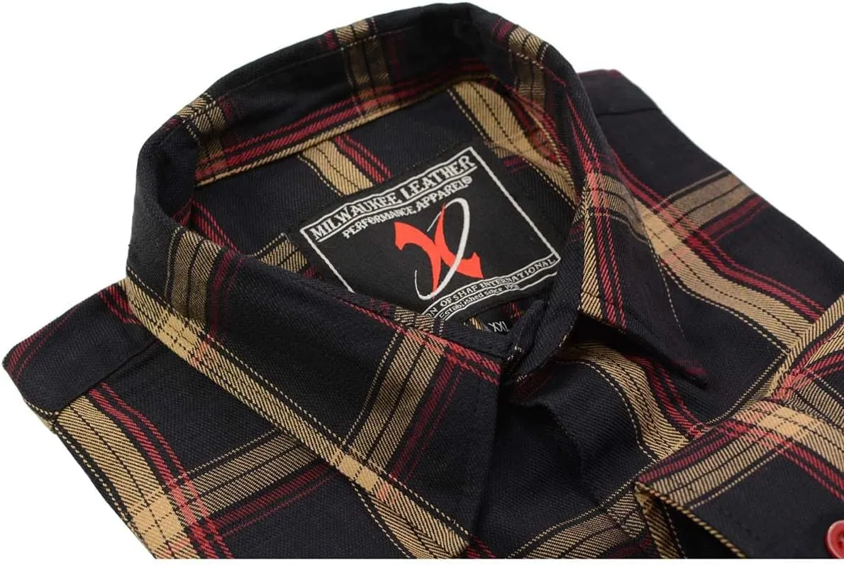 Milwaukee Leather MNG11669 Men's Black and Yellow with Red Long Sleeve Cotton Flannel Shirt - X-Large