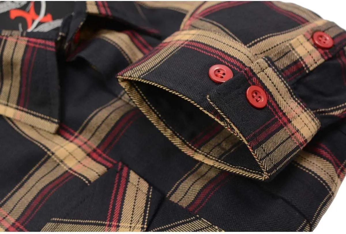 Milwaukee Leather MNG11669 Men's Black and Yellow with Red Long Sleeve Cotton Flannel Shirt - X-Large