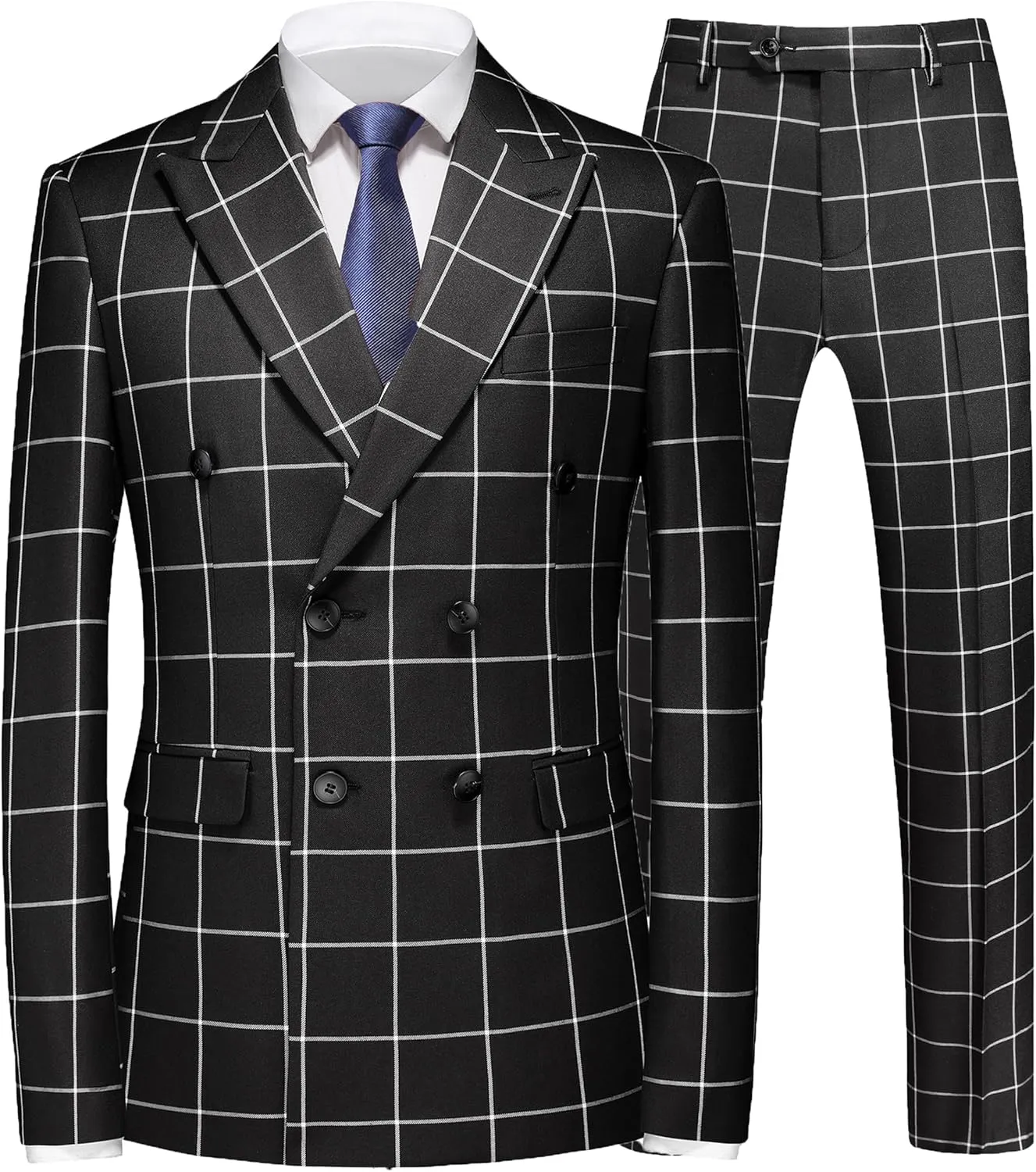 MOGU Mens 3 Piece Slim Fit Plaid Suit Blazer Jacket Vest Pants