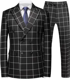 MOGU Mens 3 Piece Slim Fit Plaid Suit Blazer Jacket Vest Pants