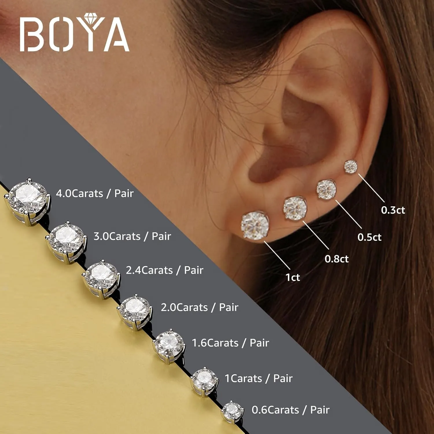 Moissanite Earrings, 925 Sterling Silver 18K White Gold Plating Earrings for Women Men (0.6-4ct)